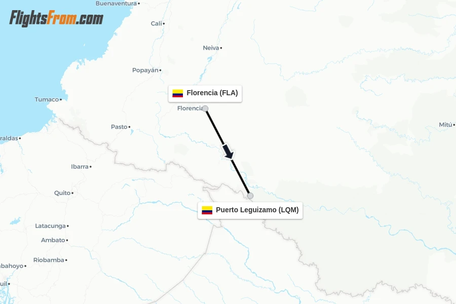 Flights from Florencia to Puerto Leguizamo route map