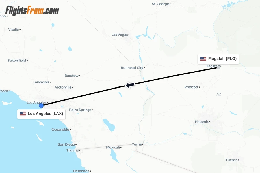 Flights from Flagstaff to Los Angeles route map