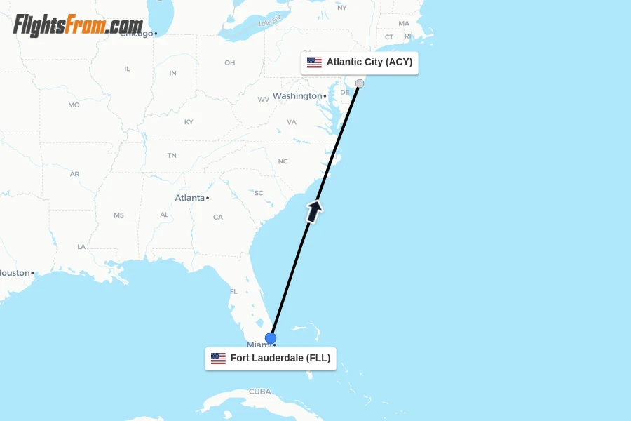Flights from Fort Lauderdale to Atlantic City route map