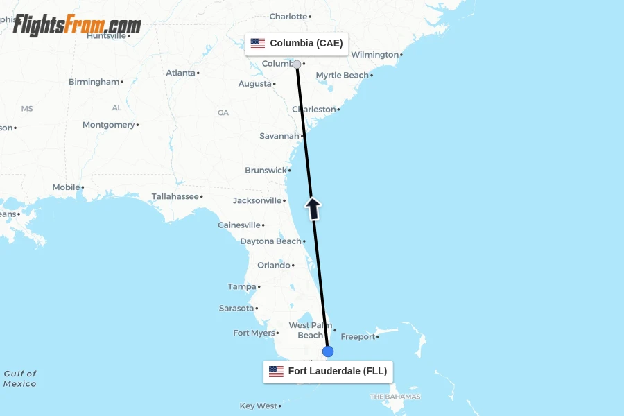 Flights from Fort Lauderdale to Columbia route map
