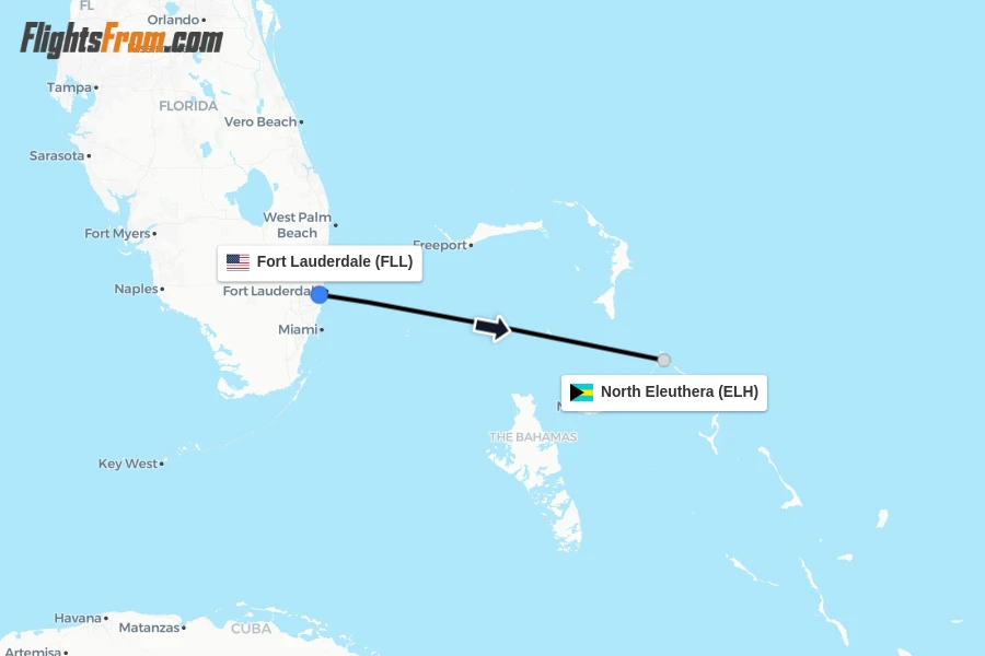 Flights from Fort Lauderdale to North Eleuthera route map