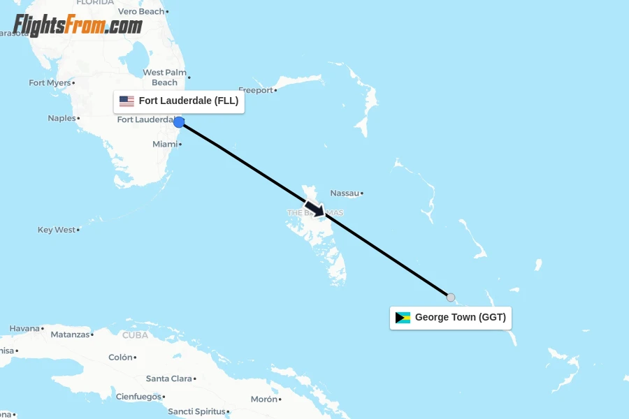 Flights from Fort Lauderdale to George Town route map