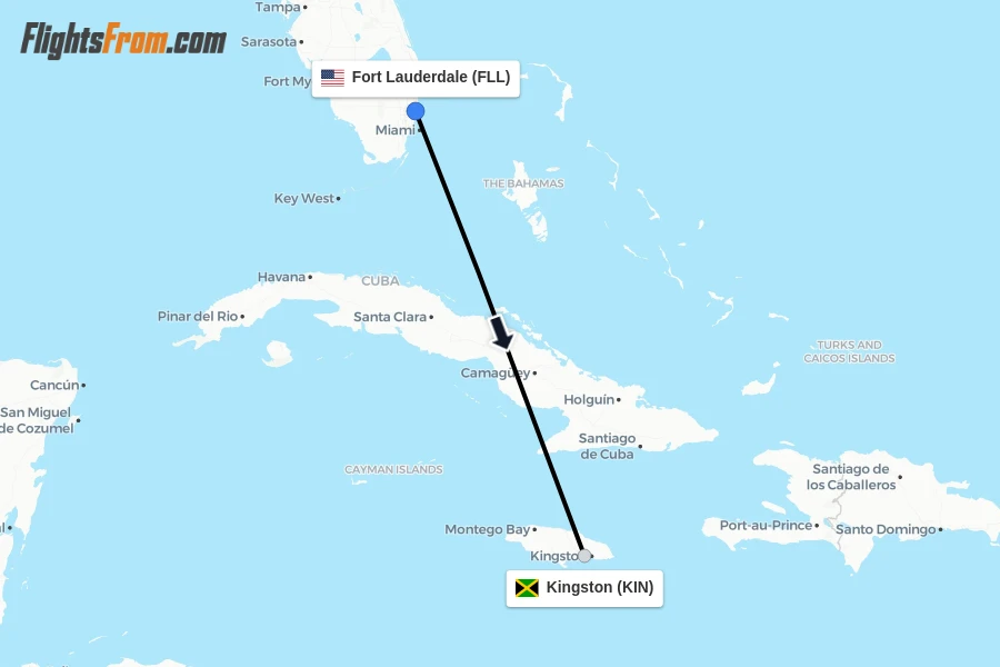 Flights from Fort Lauderdale to Kingston route map
