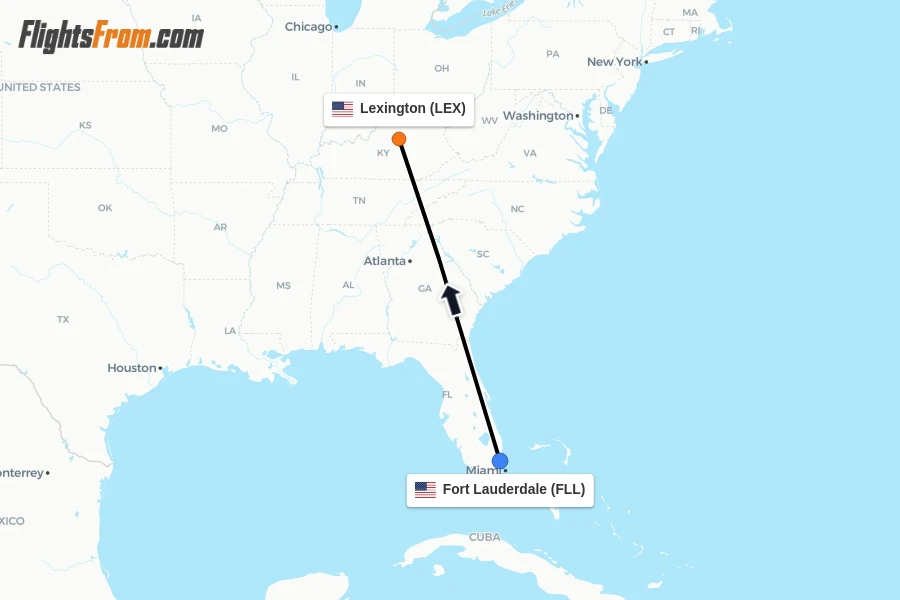 Flights from Fort Lauderdale to Lexington route map