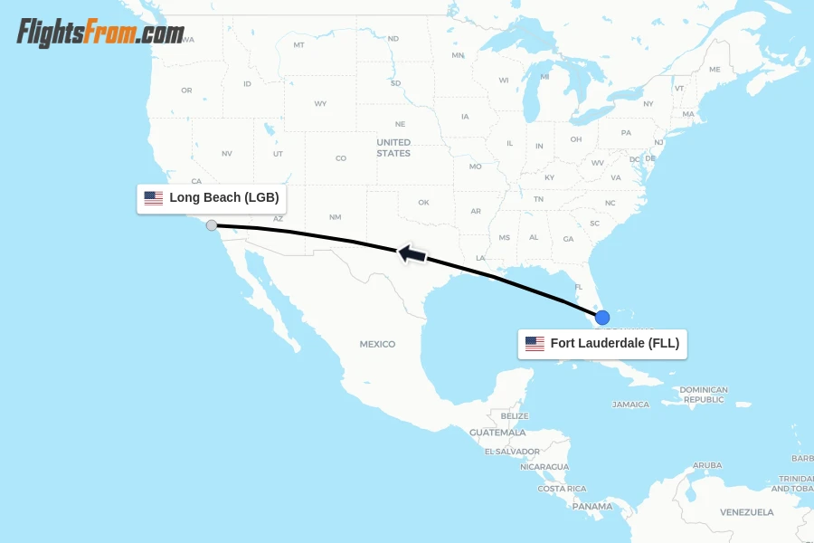 Flights from Fort Lauderdale to Long Beach route map