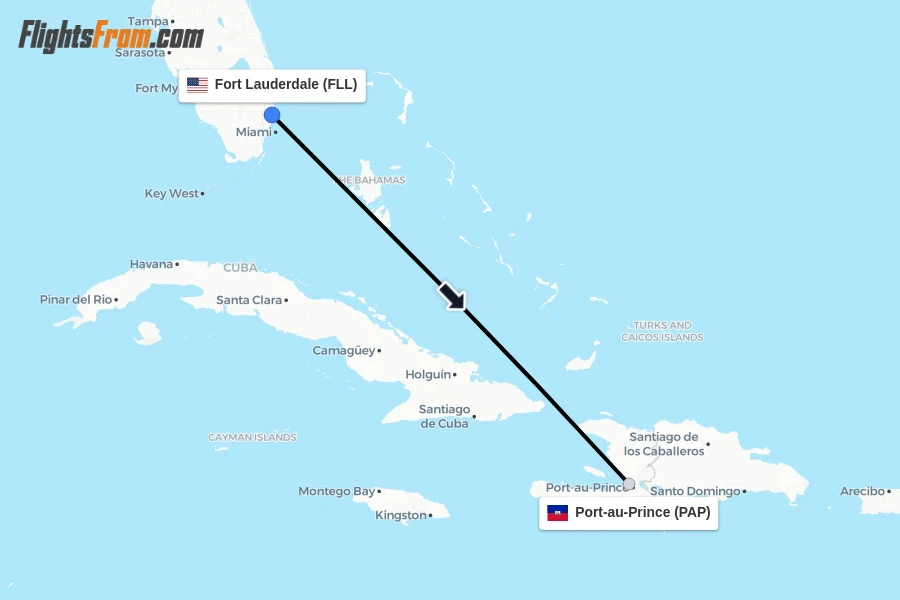 Flights from Fort Lauderdale to Port-au-Prince route map