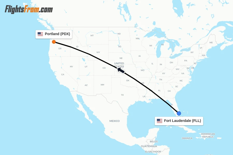 Flights from Fort Lauderdale to Portland route map