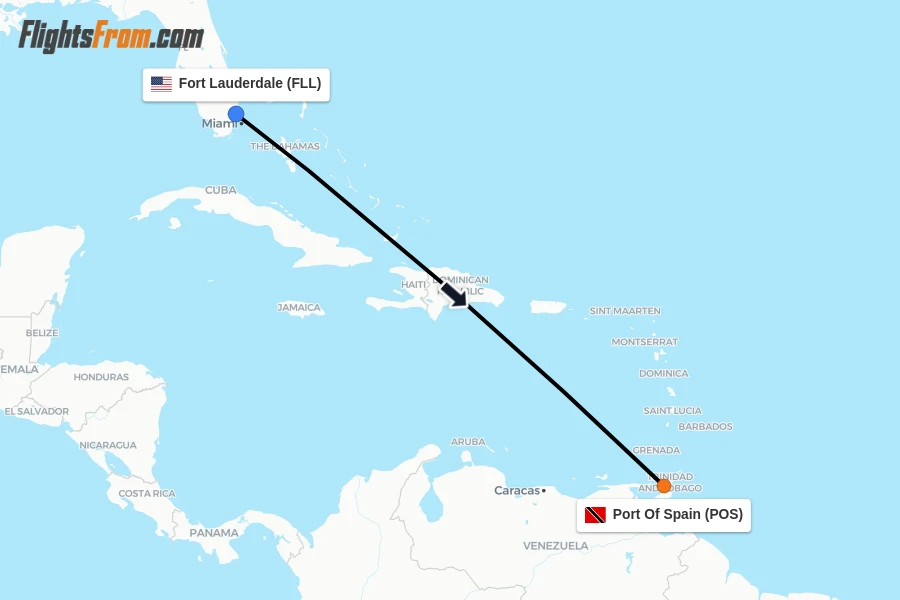 Flights from Fort Lauderdale to Port Of Spain route map