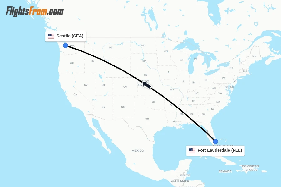 Flights from Fort Lauderdale to Seattle route map