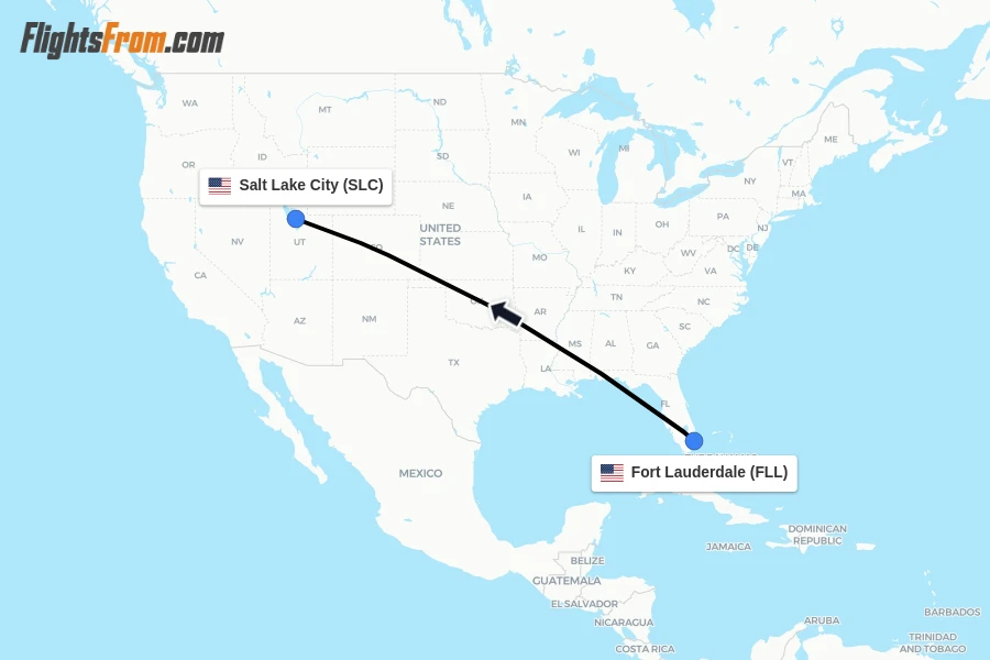 Flights from Fort Lauderdale to Salt Lake City route map