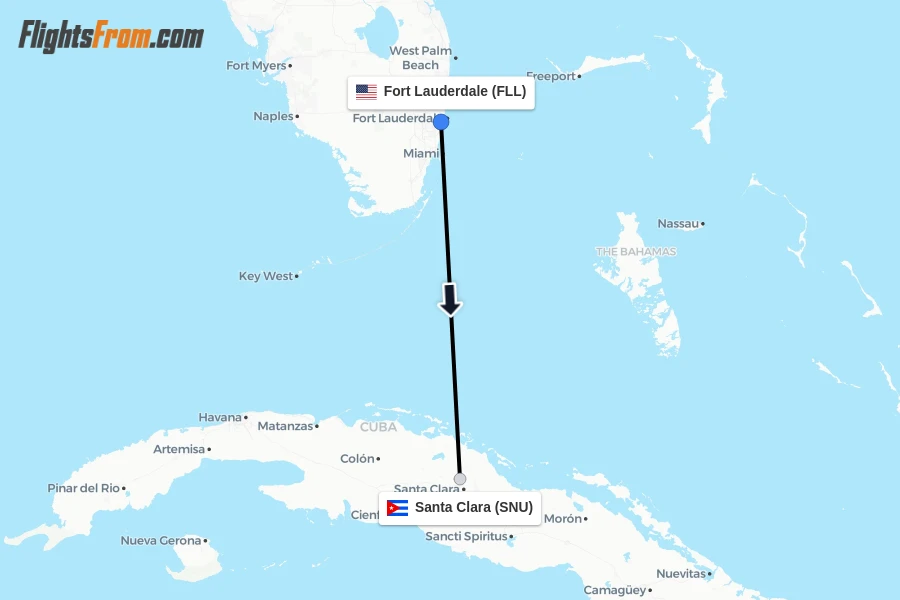 Flights from Fort Lauderdale to Santa Clara route map