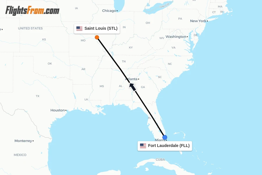 Flights from Fort Lauderdale to Saint Louis route map