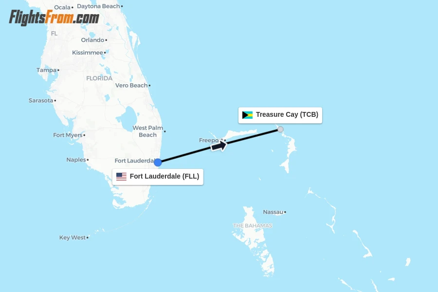 Flights from Fort Lauderdale to Treasure Cay route map