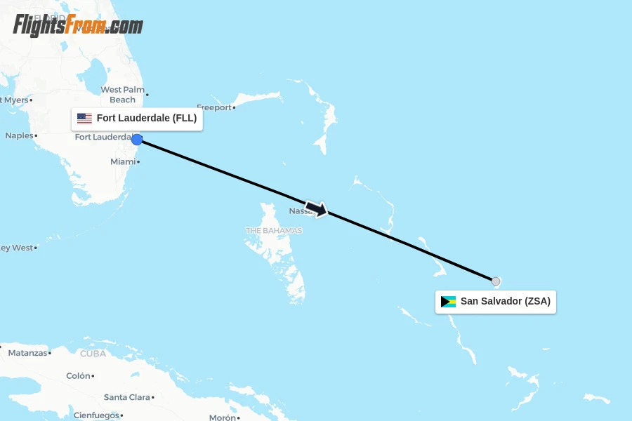 Flights from Fort Lauderdale to San Salvador route map