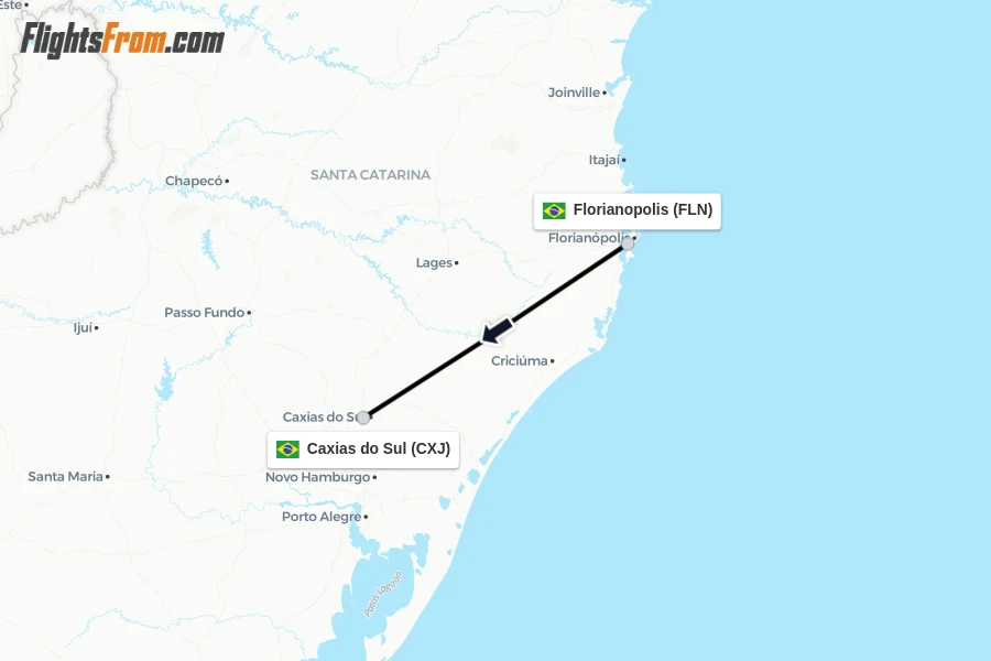 Flights from Florianopolis to Caxias do Sul route map