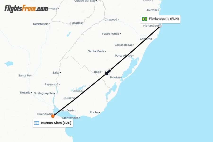 Flights from Florianopolis to Buenos Aires route map