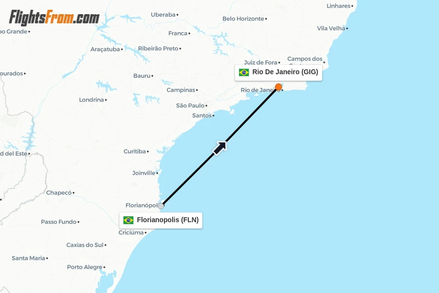 Flights from Florianopolis to Rio De Janeiro route map