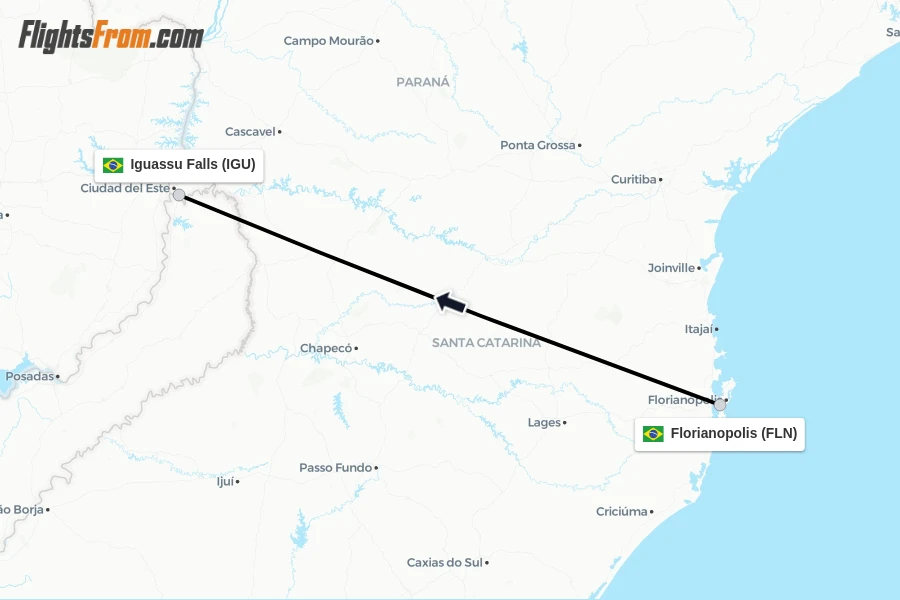 Flights from Florianopolis to Iguassu Falls route map