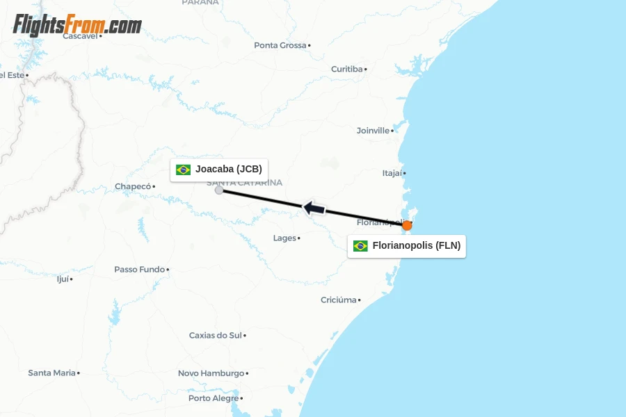 Flights from Florianopolis to Joacaba route map