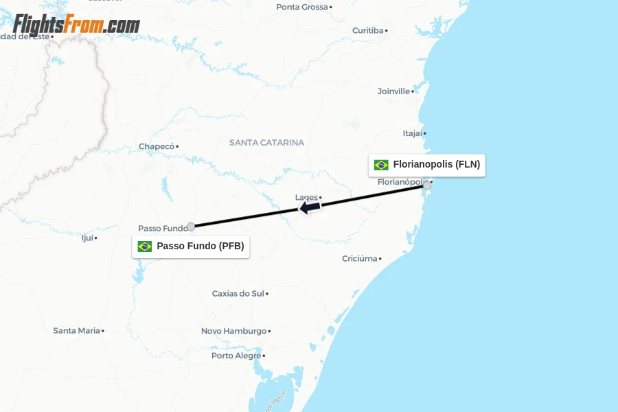 Flights from Florianopolis to Passo Fundo route map