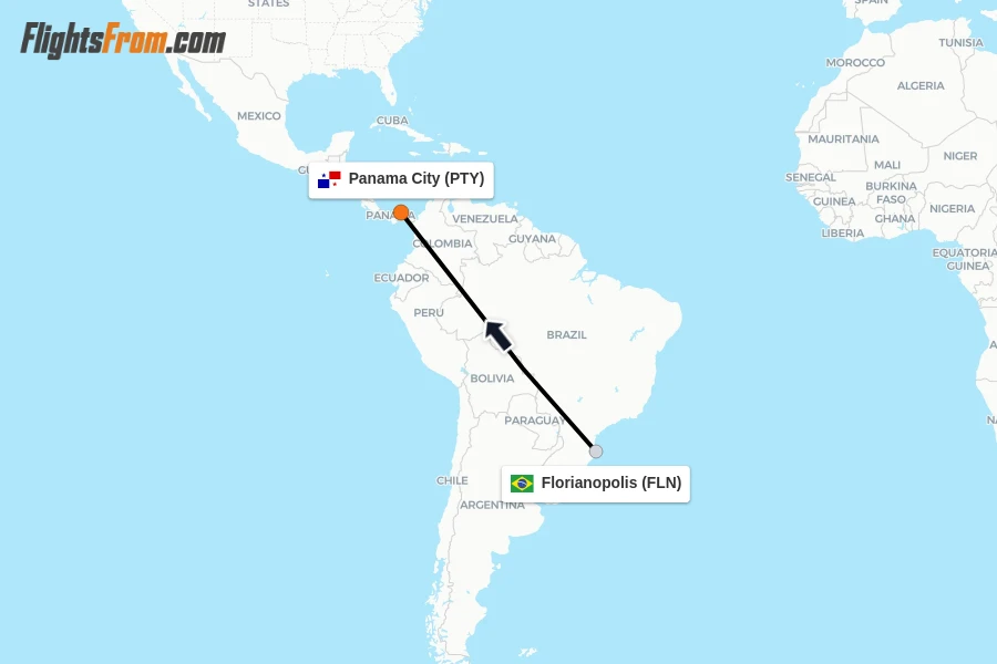 Flights from Florianopolis to Panama City route map