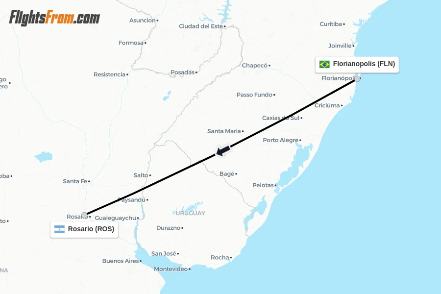 Flights from Florianopolis to Rosario route map