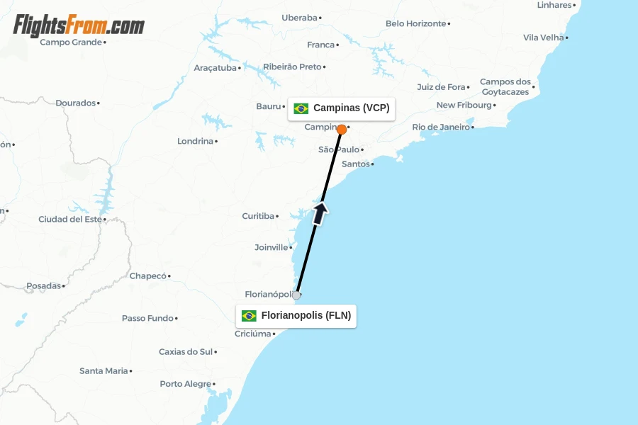 Flights from Florianopolis to Campinas route map