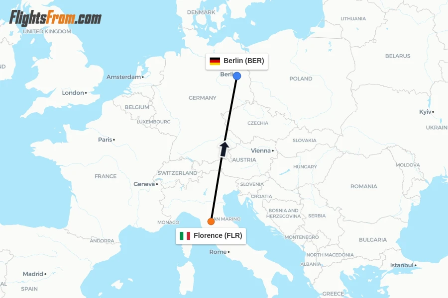 Flights from Florence to Berlin route map