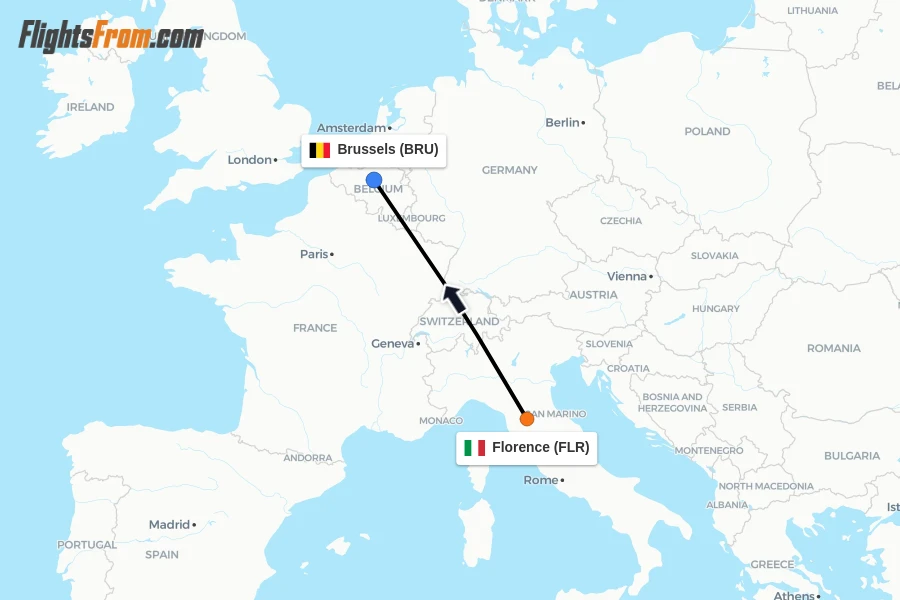 Flights from Florence to Brussels route map