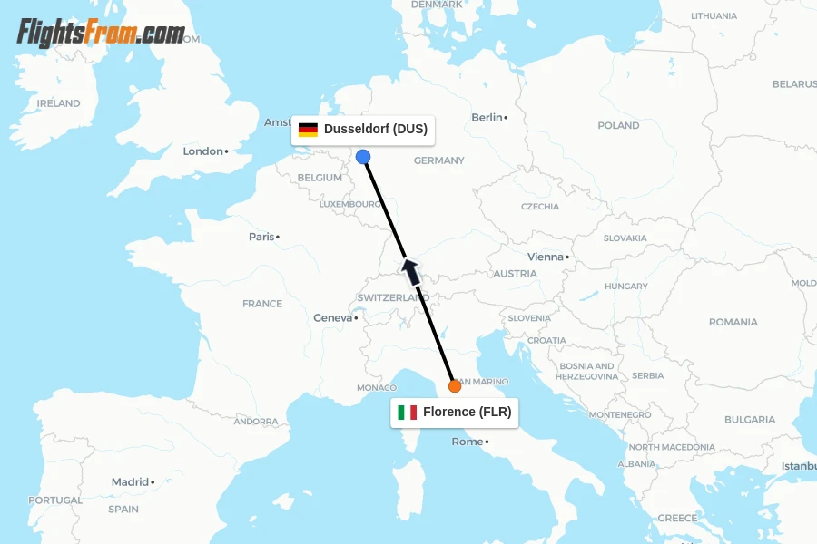 Flights from Florence to Dusseldorf route map