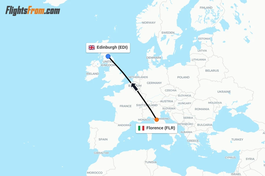 Flights from Florence to Edinburgh route map