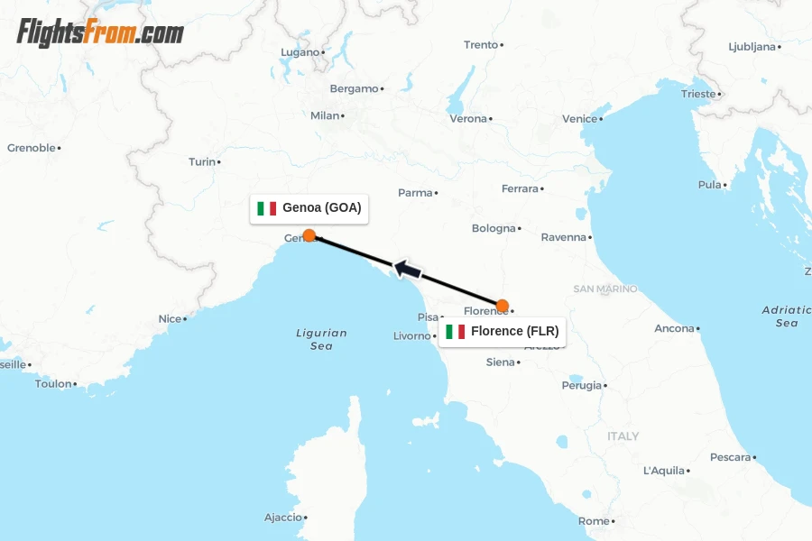 Flights from Florence to Genoa route map