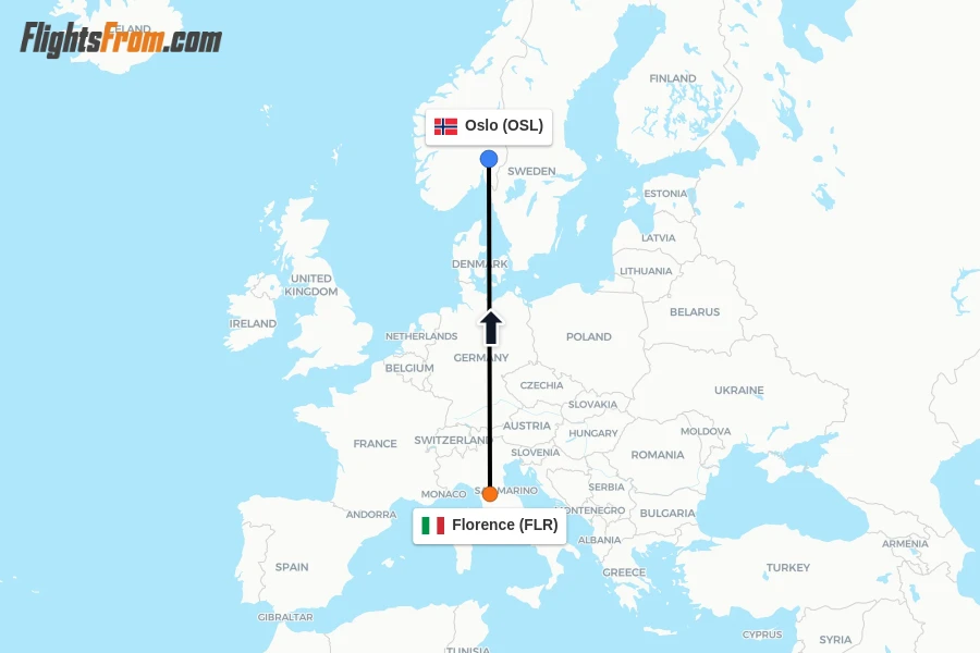 Flights from Florence to Oslo route map