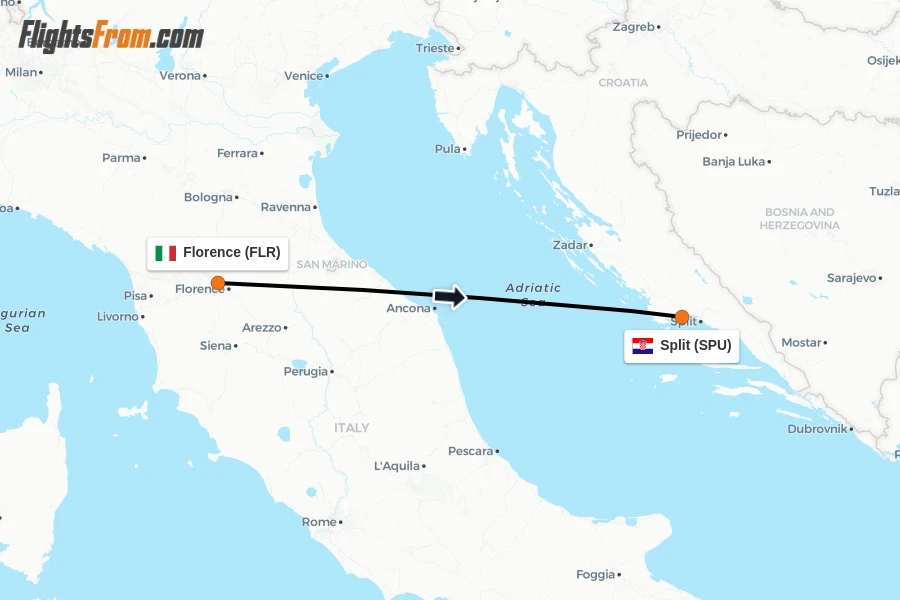 Flights from Florence to Split route map