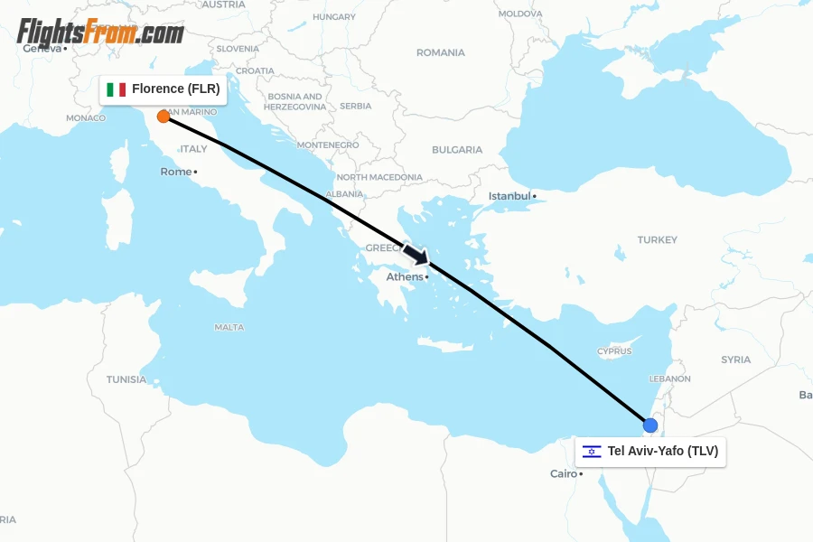 Flights from Florence to Tel Aviv-Yafo route map