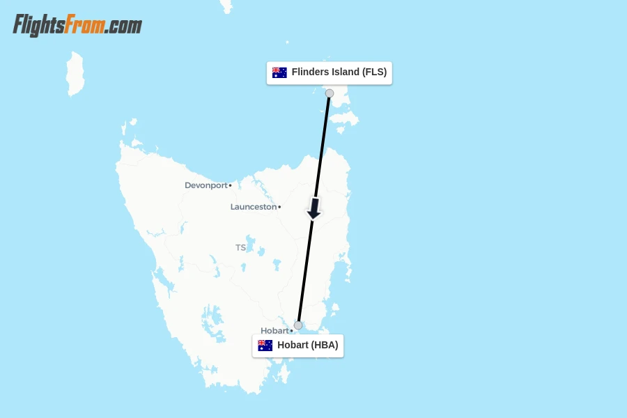 Flights from Flinders Island to Hobart route map