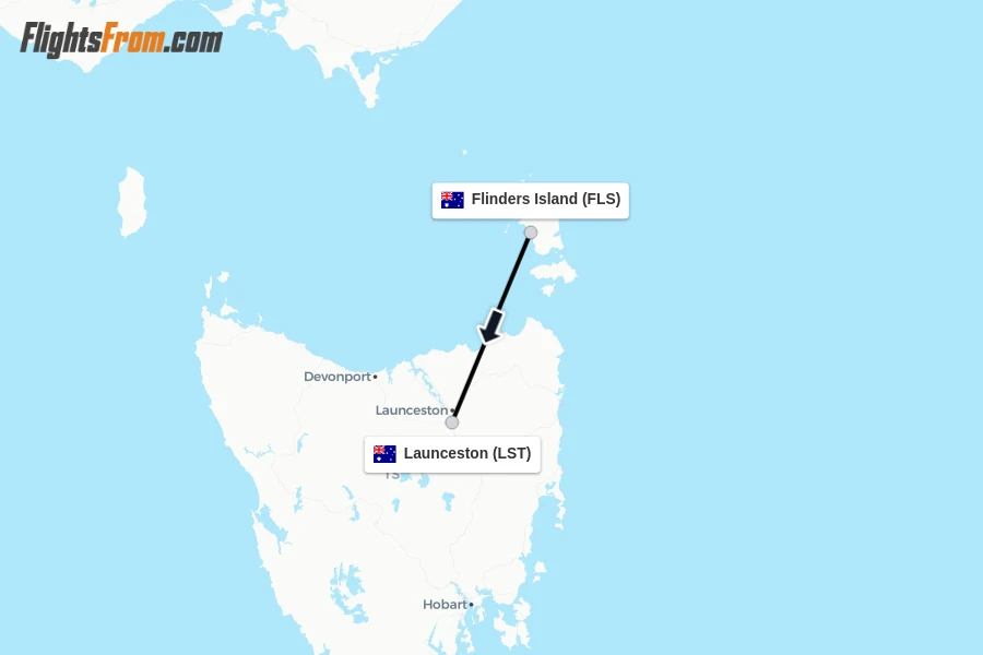Flights from Flinders Island to Launceston route map