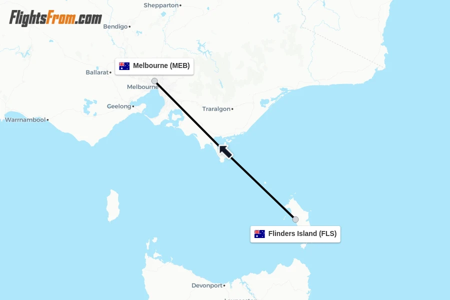 Flights from Flinders Island to Melbourne route map
