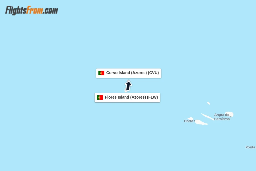 Flights from Flores Island (Azores) to Corvo Island (Azores) route map