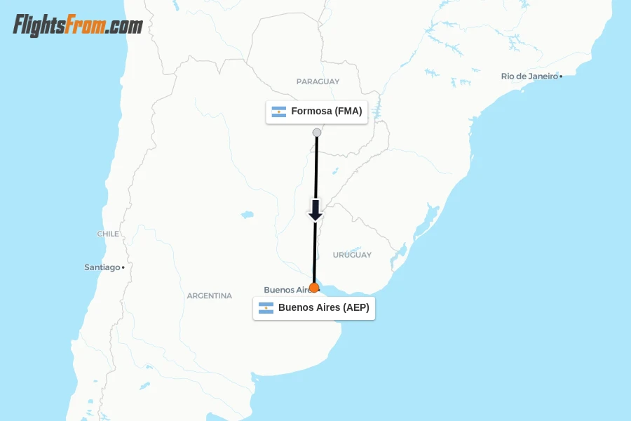 Flights from Formosa to Buenos Aires route map