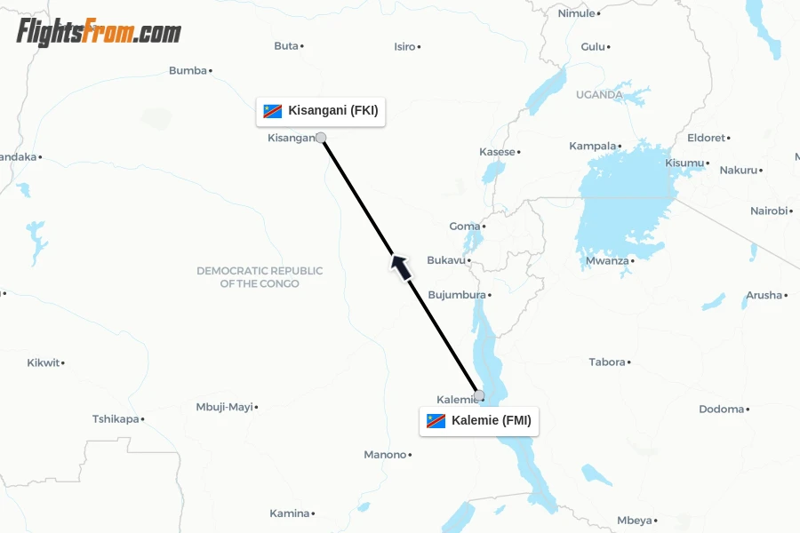 Flights from Kalemie to Kisangani route map
