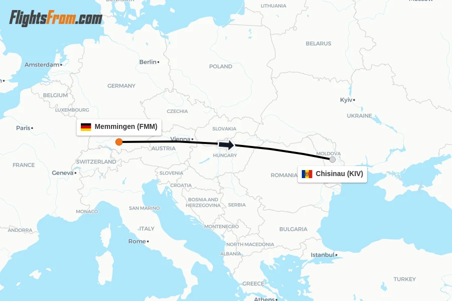 Flights from Memmingen to Chisinau route map