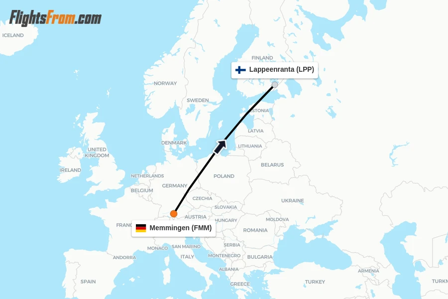 Flights from Memmingen to Lappeenranta route map