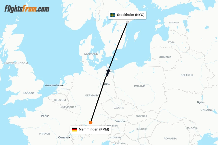 Flights from Memmingen to Stockholm route map