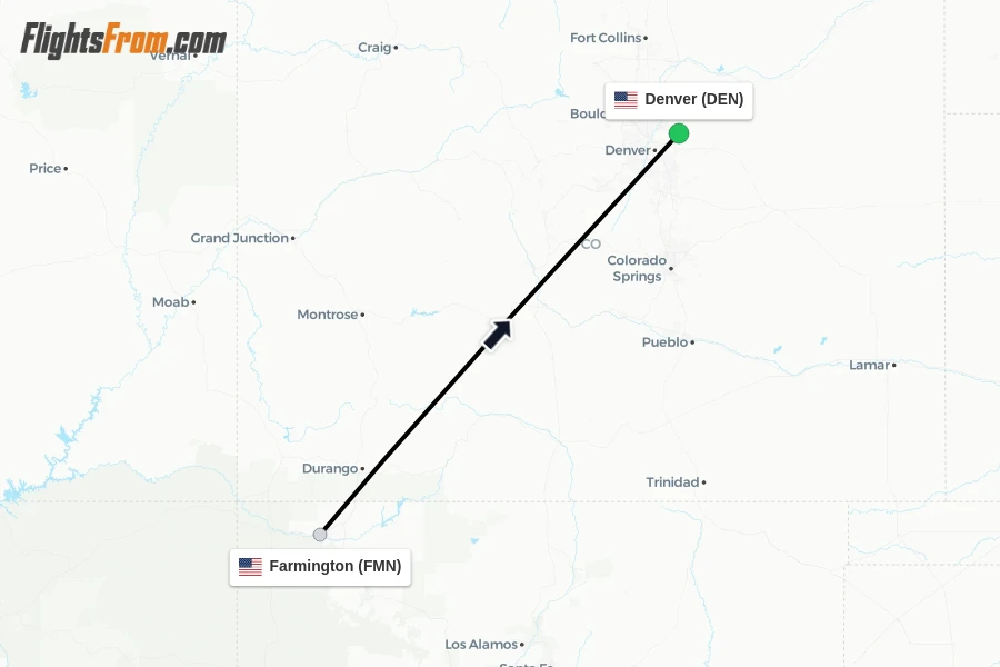 Flights from Farmington to Denver route map