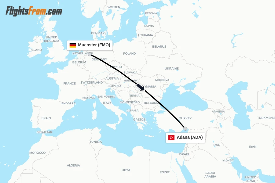 Flights from Muenster to Adana route map