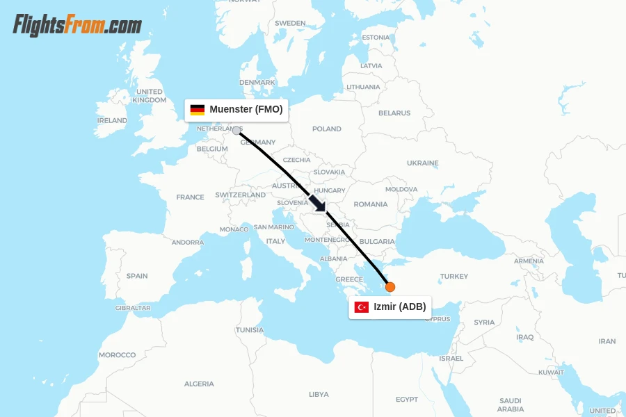 Flights from Muenster to Izmir route map