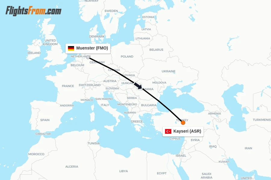 Flights from Muenster to Kayseri route map