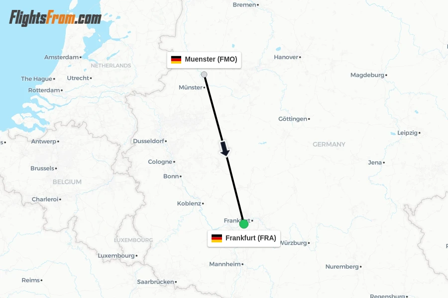 Flights from Muenster to Frankfurt route map
