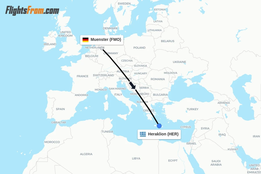 Flights from Muenster to Heraklion route map